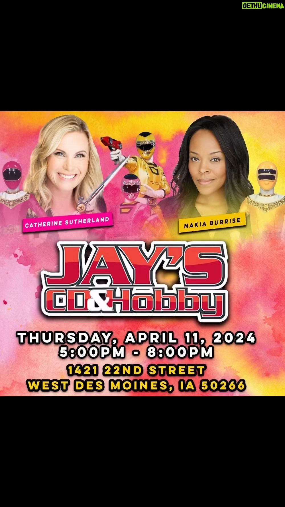 Catherine Sutherland Instagram - JUST ADDED!!!!! We are coming to Iowa and Nebraska in April ➡️Thursday April 11 5-8pm @jayscdandhobby in Des Moines, IA ➡️Friday April 12, 5 to 8pm @krypton.comics comics in Omaha, NE ➡️Saturday April 13 1-4pm @acmecomics in Sioux City, IA Can’t wait to meet our fans on that part of the county! #powerrangersplayback #superchatpodcast #superchat #spreadjoy #powerrangers #superchatwithcatandnakia #mmpr #zeo #turbo #pinkranger #catherinesutherlandiaburrise #girlpower #liftupothers #laugh #love #instagood #joyrevolution #friendship #catandnakia #encourage #empower #inspire #pinkranger #yellowranger #nakiaandcat #youtubechannel