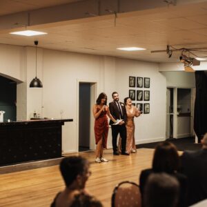Celia Pacquola Instagram - They bloody did it. My last bestest friend got married and it was so wonderful and silly and I cried and laughed and danced heaps. Congratulations @damianpaulgibson and @kellyfastuca (also the greatest for wearing sneakers to her wedding so I could too) Also hot goss I went home with the photographer 😘😘😘😘 @daramunnis 📸. HMU @meg.cole.man & @monicapmakeup ❤️ Oh and got my dress second hand from @rackitclub Great idea and I got a bargain x