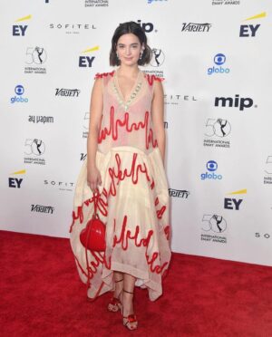 Celine Buckens Instagram - The 50th International Emmy Awards ❤️ @iemmys 

Dress and bag simonerocha @dhpr_london 
Shoes @gianvitorossi 
Earrings @completedworks 
Bralette @agentprovocateur 
Makeup @christopherardoff 
Hair @thomasdunkin1
Nails @jada_nailslondon 

And big thanks always to @styledby_rap and @dobbscld ❤️❤️❤️