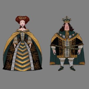 Celine DaHyeu Kim Instagram - Dem Royals! Had a lot of fun and pain designing their costumes🤣 character design by @tristan_poulain and later modeled by the amazing @leticiagillettart ! Hats off to the amazing team at SPI for making this look so great in 3d! #theseabeat #celinekim #visualdevelopment
