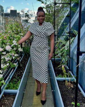 Charlene White Instagram - Just casually hanging out on the roof of @couttsbank last night ahead of hosting a beautiful private dinner alongside @forbesfamilygroup with some very special and talented women 💖.

Dress: @karen_millen 
Shoes: @reiss 
Earrings: @amazon 
MUA: @_shirleyannedapaah