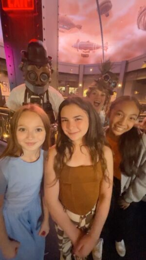 Charlie Townsend Instagram - Dancing for our dinner!! 👀 #chocolateemporium #hollywood 
Jk but we did get milkshakes and sundaes @unistudios @charlierosetownsend @edenskyofficial  can’t believe we got the characters to dance with us! Love my friends love working together on the new show #bandedtogether