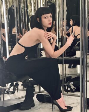Charlotte Kemp Muhl Instagram - Big thanks to @ysl for dressing me like a proper human. Shoutout to Boeing for their rigorous quality manufacturing, to Bowie for his doodles and perpetual motion machines at the LA observatory ✈️ 🩸