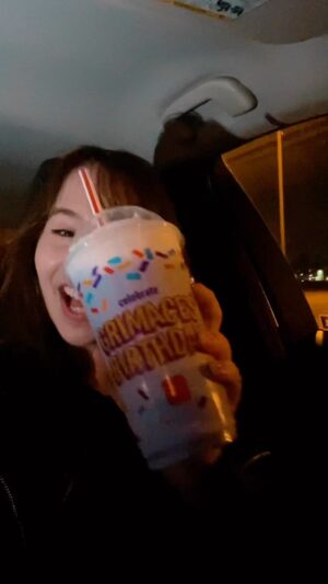 Chelsea Cook Instagram - There is no party like a grimace party!! I’m always late to parties. 
•
Thank you @thewickedlady for helping out with this and going to an empty parking lot in the middle of the night with me. You a real one.

Song: sweet dreams in sea major by miracle musical 
#grimace #grimaceshake