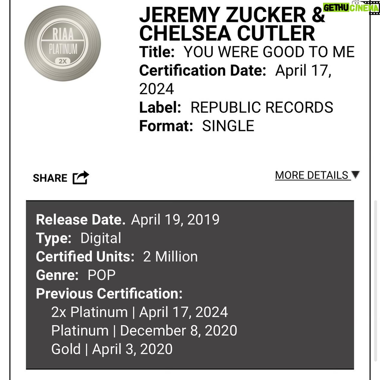 Chelsea Cutler Instagram - what in the world. double platinum. brent forever <3