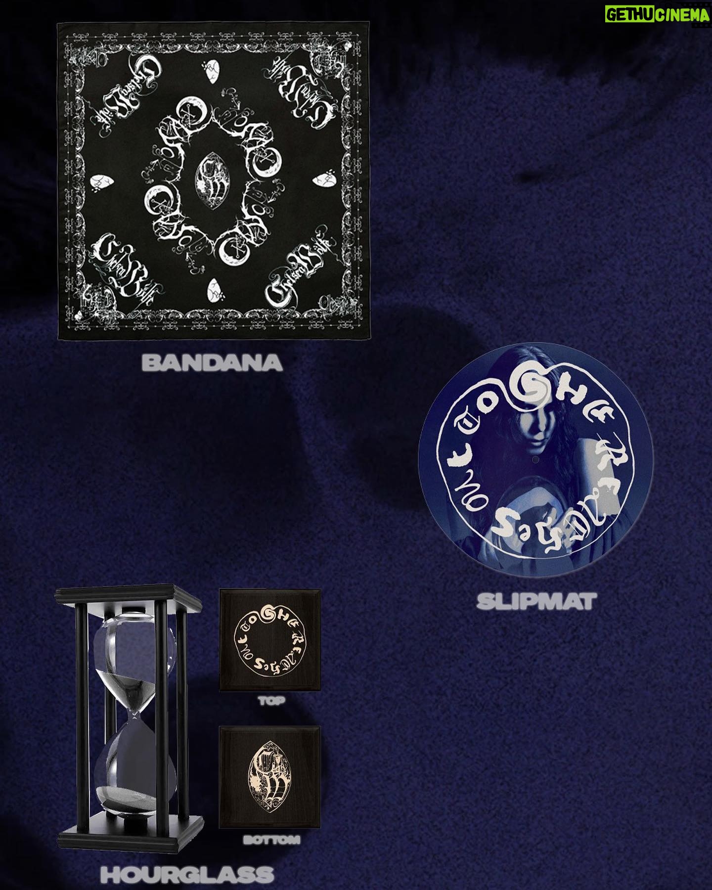 Chelsea Wolfe Instagram - lots of new things in my @merchtable shop! new designs & artwork by @karmazid š„ new hoodies, tote bag, black sand hourglass, & more. some pieces available in my EU @evil_greed shop too. links in bio. š¤