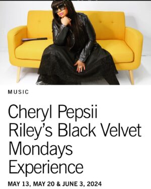 Cheryl Pepsii Riley Instagram - It’s #BlackVelvetMonday and this Brooklyn Daughter is Feeling Incredibly Blessed n Grateful!!!

We are Sooooo Excited abt our 
3 Week 
Black Velvet Monday Experience Residency 
at 
The Brooklyn Academy of Music 
Starting Monday, May 13th, 2024

I’ve been riding and driving by the BAM Digital Sign on Flatbush Ave My WHOLE Life!!!
Uuuuggghhhh 🥹

In 2 Weeks 
It is Officially ON n We Can’t Wait to see n hear you All!!!

Presented by BAM, 
Attika J. Torrence 
And,
ME, 
We are Bringing Our Musical Fellowship to BAM n You Don’t wanna miss it!!!
So,
Drummers bring Your Sticks
Guitarists / Bassists bring Your Ax
Horn players / String Instrumentalists bring Your 
Brass, Woodwinds, Stringed Instruments ….
…. Yall know ;)

Please,
Come Trust YOUR Gift n 
Celebrate Life, Love n Live Music with Us!!!

You’ll b So Glad You Did!!!

Have a Blessed, Beautiful, LoveFILLED Week!!!
 ❤️Yall 

Thanks so much for capturing this Attika!!! You ROCK 🙏🏽👊🏽💪🏽

UPCOMING PERFORMANCES
* 	Mon, May 13 
* 	Mon, May 20 
* 	Mon, Jun 3 
VENUE
Peter Jay Sharp Building
The Adam Space / BAM Café

30 Lafayette Ave
Brooklyn, NY, 11217

TICKET INFORMATION
FREE
Doors open at 7pm

See you there! 🙏🏽

#BlackVelvetMondays 
#BVMEatBAM
#HotChocolate 
#TeamHorn 
#daBlacqGrounds 
#BVMFam 
#TrustYOURGift 
#LetsGO 
#LifeLoveAndLiveMusic 
#BkAllDayEveryDay 

Sponsored by Camus Cognac