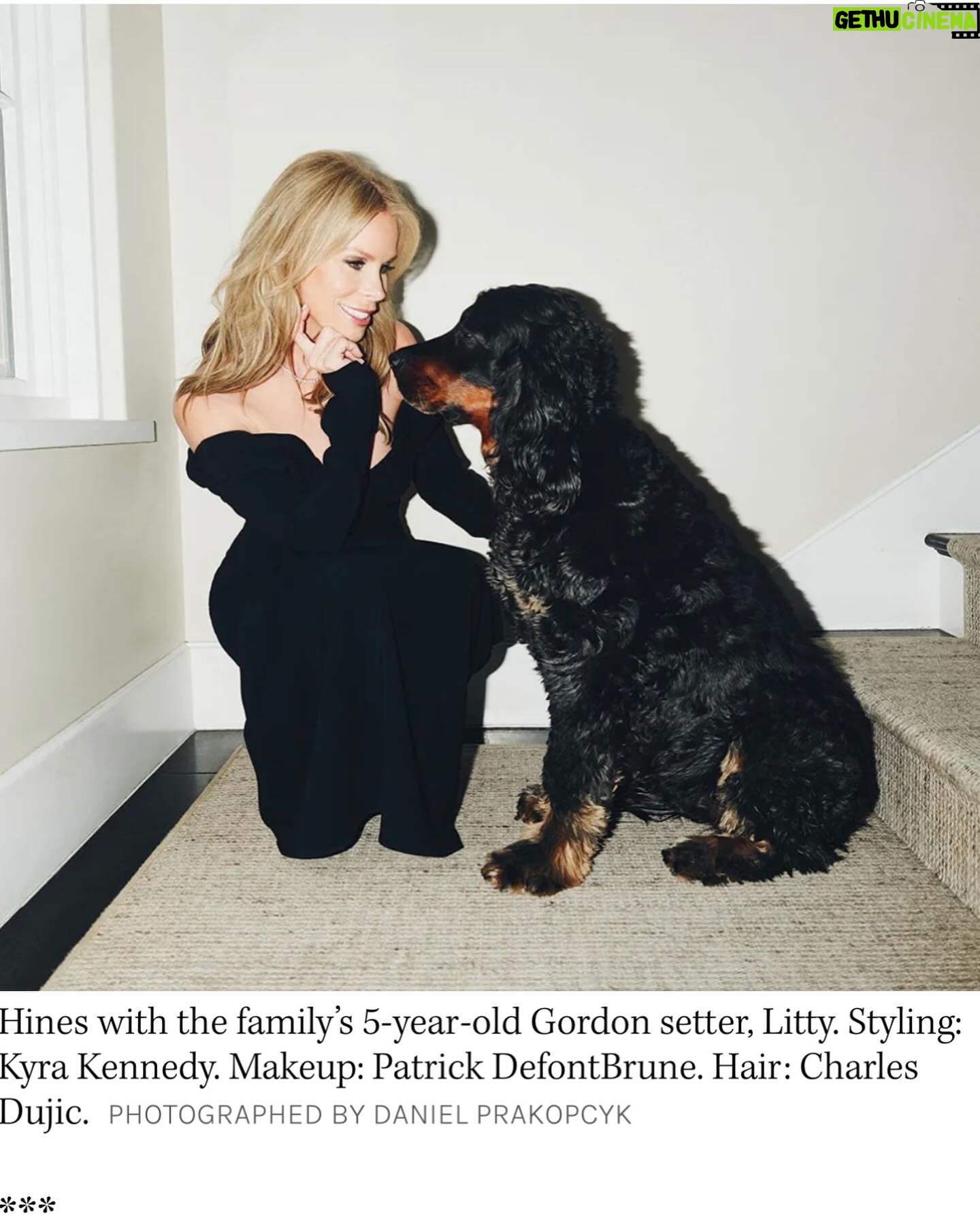 Cheryl Hines Instagram - Behind the scenes at the Hollywood Reporter shoot with my dear, sweet Litty. She made it in the article! Really fun day🌼 photo: DANIEL PRAKOPCYK Styling: Kyra Kennedy Make up: Patrick DeFontbrune Hair: Charles Dujic Dress: A.L.C. Jewelry: Coady Culha