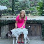 Cheryl Hines Instagram - I'm trying to get a good fit pic, OF COURSEEE Tilly is going to photo bomb me. Talking all things Curb w @kithoover & @mariolopez on Access Hollywood today! W my sweet, sweet JB #fitcheck #photobomb #dogmom #accesshollywood Hair- @charles_dujic Make Up - @patrickdefontbrune Dress - @victoriabeckham Shoes - @jimmychoo @accesshollywood