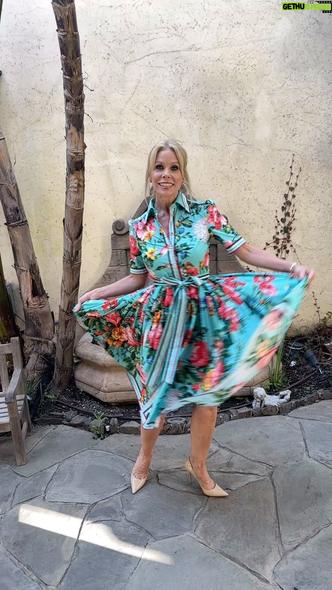 Cheryl Hines Instagram - And twirl. Hair: @charles_dujic Make Up: @patrickdefontbrune Dress: @dolcegabbana Bracelet: @hermes Shoes: @jimmychoo Glowy Skin: @hinesandyoung #summerdress #dolcegabbana #redcarpet #ponytail #hinesandyoung