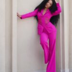 Cheslie Kryst Instagram - First she’s sour😼😼😼, then (swipe) she’s sweet 😬😬😬 . . . . #jovani #pinksuit #corsettop