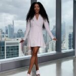 Cheslie Kryst Instagram – Hereβs an addition to my on-set outfit series lol this time a little less posed and with some candids courtesy of @cesca8 ππ Apparently my phone counts as an accessory along with my earrings and necklaces .
.
.
.
#onset #bts #extra #extratv #businesscasual #backtotheoffice #officeoutfits #workoutfits #missguided