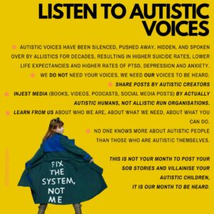 Chloé Hayden Instagram - Autistic people exist this month and every month.
We can not have awareness without education and acceptance.
So, a little reminder of how you can actually support autistic people. Not just in April, but always.