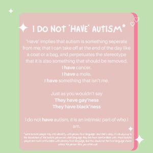 Chloé Hayden Instagram - Correct autism terminology is something that allistic folk tend to be incredibly uncomfortable with; they’ve learned ‘politically correct’ terminology based on what they believe, without actually considering what they’re actually saying, or the impact it has on the autistic community.
I’ve been in the public eye for some time now, and rarely have I had an interview where the interviewer simply says ‘autistic’, always bouncing between various other filler words, because our social understanding of autism is scary, wrong, taboo.
I am autistic.
Journalists, interviewers, media professionals that follow me; if you’re going to discuss the fact that I am autistic. I ask of you to simply say the word.
It’s okay, the world isn’t going to explode.
(But I might if I see one more article saying that I ‘suffer’ or ‘live’ with autism)