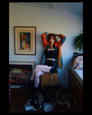 Chloe Dykstra Instagram - Hey look, it’s one of these posts. This blazer features every best color ever made, and I swooped in and nabbed it from @advanced_thrifting before anyone else could call dibs. Anyway, Laika and I are going out of town on a road trip movie adventure this week (no apocalypses involved) and if I see something cool I’ll share it on stories. Have a good Tuesday bye 🚐