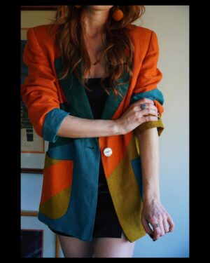 Chloe Dykstra Instagram - Hey look, it’s one of these posts. This blazer features every best color ever made, and I swooped in and nabbed it from @advanced_thrifting before anyone else could call dibs. Anyway, Laika and I are going out of town on a road trip movie adventure this week (no apocalypses involved) and if I see something cool I’ll share it on stories. Have a good Tuesday bye 🚐