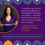 Christina Chang Instagram - During #aanhpiheritagemonth, I’d like to call awareness to our community around the lack of reporting of dementia Alzheimer’s symptoms. If we don’t ask for help, we rarely receive it. There is no shame in getting the medical attention you or your loved one needs. And for caregivers, you will not get the support you need to provide great care if you do it alone. I didn’t know how or where to start & @alzassociation provided the perfect first step which is why I’m a proud #champion for them 💜💜 #endalz #askforhelp #alzheimers #fightalzheimers #findacure #foreverruth