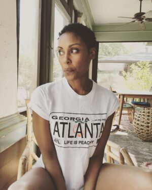 Christine Adams Instagram - I get my peaches out in Georgia. 🍑  Tee by @weird.hanger  #pantsoptional #wewontheelection