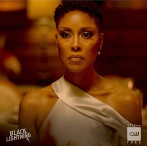 Christine Adams Instagram - Death by Collarbone. ⚡️ALL NEW BLACK LIGHTNING TONIGHT  #notjustthebrains🧠