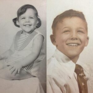 Christine Elise Instagram - Me at 3 or 4 (1968-1969?) — and my birth dad as a kid - (1950?). Look at the size of my noggin!  Criminy.