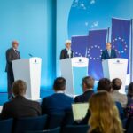 Christine Lagarde Instagram - Some photos from today’s @europeancentralbank press conference. We decided to keep our interest rates unchanged. While inflation has declined, we will keep following a data-dependent approach for our monetary policy decisions.
