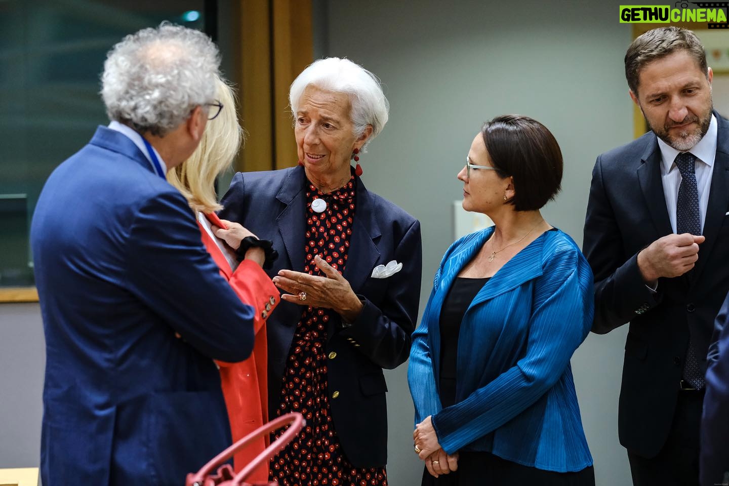 Christine Lagarde Instagram - It was good to be in Brussels for the #Eurogroup. We took stock of how the digital euro project is advancing and discussed the international role of the euro, based on the @europeancentralbank ’s recent report. We also welcomed new finance ministers from Finland and Greece.