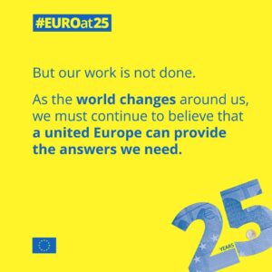 Christine Lagarde Instagram - The first 25 years of the euro have shown us how successful a dream can be.

Our joint opinion piece appears in newspapers across Europe today.

In it we argue that our work is not done. As the world changes around us, we must work together as a united Europe to provide the solutions needed to face future challenges.

Swipe left to read some of the key messages from it.