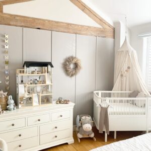 Claire Cooper Instagram - I’ve been real busy whilst Emmett has been filming… we hadn’t prepared Fiáin Luna’s room simply Bcos she’s in our room & will be for a bit longer yet 🤍 but we wanted to prepare a space for her to get to know … I wanted a peaceful space, I love natural tones so I’m hoping she does too ;)

I’ve reused Oceans nursery furniture & changed the whole feel of the room - I built my own panelling & went for a gentle truffle tone … I got my hands dirty between feeds & gently redirecting a toddler away from the paint! Ha ha still more to do! Still Looking for a beautiful Rug & cozy chair that turns into a bed! ( I’ve learnt from the first time - it comes in handy when they turn into toddlers! )

I LOVE reusing furniture & reinventing  spaces 🤍

@scandalous_13 

#nursery #nurserydecor #nurserydesign #nurseryinspo #nurseryideas #babygirlsroom #rusticroom #scandiboho