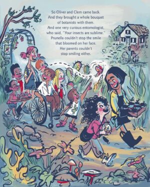 Claire Keane Instagram - So excited to share my latest book I’ve illustrated written by @bethferry1. I had so much fun learning about the world of strange plants through a quirky story about a little girl who slowly finds her people by trepidatiously sharing her fascinations with those around her. Available for preorder through my link in bio! 

Check out @pwpics starred review :
Like her parents, young Prunella is a gifted gardener, but the child’s botanical tastes are a world apart. Born with a purple thumb, she favors fungi over ferns, cultivates a patch of poison ivy, and loves anything “strange and curious,” including “bladderworts, porcupine tomatoes, and corpse flowers.” Prunella loves her odd garden, and her somewhat puzzled parents nevertheless fuel her passion, but her interests leave neighborhood peers “not only nervous but nauseated”; it all leads to isolation that finds Prunella perceived as “persnickety” and “prickly.” Then one day, a boy walks into her garden, asks genuinely interested questions, and introduces Prunella to an entire community of passionate kid botanists (plus a mycologist and one junior entomologist), who clamor for her wisdom and enthusiasm. As Prunella’s defenses melt, she feels a “tiny seed inside” that “sprouted and stretched and soared.” Alliterative prose by Ferry (The Christmassy Cactus) and digital artwork by Keane (Make Way), rendered in luxuriant, jewel-toned colors and balletic, inky lines, prove as lovely as a warted puffball as they chronicle Prunella’s journey from isolation to connection—the protagonist’s sense of relief at finally finding her people is palpable and deeply reassuring. A glossary provides additional information about mentioned species. Ages 4–8. Author’s agent: Elena Giovinazzo, Pippin Properties. Illustrator’s agent: Steven Malk, Writers House. (July)