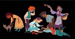 Claire Keane Instagram - Sooooo much fun exploring colors and designs for background characters for #pussinbootsthelastwish. For more fun background characters (and so much more) check out  @jesusalonsoiglesias ‘s grid

.
.
#backgroundcharacter #costumedesign #animationcostume #costumedesigns #costume #animation #visualdevelopment #visualdevelopmentartist #visdevart #visualdevelopmentart #conceptart #conceptartist #conceptdesign #dressdesign #illustrationartists  #illustration #characterdesigner #characterdesign #illustrators #animationart #drawing #sketch #colorsketch #colordrawings #digitalpainting #painting #photoshoppainting #filmdesign #filmart