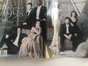 Claire Forlani Instagram - #VanityFairCover photographed by #AnnieLeibovitz All I remember was Toby saying he already knew me and Cate having a whirlwind of energy while I read The NY Times 🖤. Just realized how crap my framing is Sorry!
