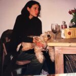 Claire Forlani Instagram - Nothing’s changed a dog on my lap and a glass of red wine at hand ! Love you Stabile ❤️
