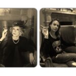 Claire Forlani Instagram - My Stabile @judystabileartist1 and her Donna bought Bette Davis’s home hence the picture of me trying to vibe Bette by her fireplace 🤍🖤🤍 (smoking is bad for you)