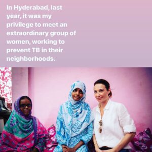 Claire Forlani Instagram - I`m Claire Forlani, ambassador for the International Union Against Tuberculosis and Lung Disease. As we live through these unsettling times, we are also seeing some extraordinary efforts to prevent, treat and eventually cure #COVID19.
Today I want to briefly say something about another infectious disease – tuberculosis.. Today is World TB Day. TB continues to kill some 1.6 million people a year. And it is mainly the poor and marginalised who are affected. 
Lat year I was honoured to visit an extraordinary group of women working to prevent TB in their own neighbourhoods in Malakpet slum community outside Hyderabad in India. These women are true warriors, an inspiration to all of us. The healthy futures of the children in the community are largely in their hands.  Let’s keep those beaming smiles on the faces! TB can be prevented, it just needs the political will and governments with a heart. Stay Home , Stay safe and lets take care of each other ❤️ #ItsTimeToEndTB #COVID19 #StayAtHome @TheUnion_TBLH #WorldTBDay