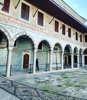 Clare Waight Keller Instagram - Post Tokyo - a quiet trip away to beautiful Istanbul 🩵 some of the things I loved from a couple of weeks ago 

1. Best way to see the city - A quick snapshot from the tram that runs over the Bosphorus 
2. Hidden in a tiny alleyway stunning blue tiled Mosque
3. Unexpected lushness of tiles and rich carpet 
4. Rooftops
5. Marbled courtyards 
6. Incredible ancient underground waterways at the Basilica
7/8/9. Harem dream
10. The cat’s eye