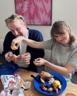 Claudia O'Doherty Instagram - Please listen to me. All fried chicken is improved by a squeeze of lemon. New @doughboyspodcast with John Early, star of ‘Stress Positions’, is out now. Sorry we look so witchy in this picture.