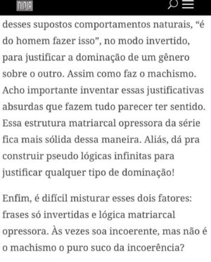 Claudia Campolina Instagram - Como vocês sabem, em razão de um vídeo do Mundo Invertido que viralizou, tenho sofrido uma série de ataques nos últimos dias.

Homens não suportaram ouvir o que mulheres ouvem diariamente numa ficção e se dividiram entre dois grupos:

Os que não suportaram eu chamá-los de velhos aos 30 anos, questionar a potência da pingola e falar da calvice e por isso partiram pra agressões gerais “mulher que envelhece mal, tia”, “vc tá amargurada”, senta no meu colo pra vc ver” e outras baixarias

Ou seja, comprovaram que são reflexo da minha personagem e não suportaram ser tratados como tratam mulheres 

E os que fingiram suportar ouvir, mas disseram que eu tenho ódio de homens e que sou uma feminista radical que quer causar divisão 

Como assim, gente? Eu tenho até amigos homens. Kkkkkk 

Piadas a parte, ficou claro que esses vieram fingir que entenderam que era ironia, na verdade também se doeram e ficaram reativos! 

Começaram a procurar problema na série e inventar diagnósticos sobre mim, sendo que tudo que viram foi uma personagem e não eu. 

Tudo para não lidar com o problema real do machismo e de seus próprios equívocos 

Aliás, eu respondi como personagem muitas vezes e algumas poucas vezes respondi como a autora da personagem tb. 

Deixo alguns trechos dessa entrevista que dei para o @midianinja e @planetaella aqui porque chegou mta gente nos últimos dias também! 

Pensei ser importante mostrar pra vocês mais sobre a minha criação. 

Sejam bem-vindos e bem-vindas.

Por último, alguns homens me apoiaram no tal reels polêmico (importante ressaltar), e outros fizeram o correto ao entender o vídeo como realidade e não como ficção: Não partiram nem para o ataque e nem para defensiva! Apenas questionaram o teor! 

Palmas pra eles! O teor é horrível, seja saindo da boca de uma mulher, seja saindo da boca de um homem. 

Espero que eles se indignem assim toda vez que ouvirem esses absurdos de um homem por aqui, na reunião da família ou no grupo de amigos! 

Espero seguir causando muita separação tb, como me disseram alguns. Não a separação entre homens e mulheres, mas sim entre seres humanos e o machismo! Que cada mulher se emancipe de cada machista que a rodeia