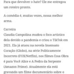 Claudia Campolina Instagram – Como vocês sabem, em razão de um vídeo do Mundo Invertido que viralizou, tenho sofrido uma série de ataques nos últimos dias.

Homens não suportaram ouvir o que mulheres ouvem diariamente numa ficção e se dividiram entre dois grupos:

Os que não suportaram eu chamá-los de velhos aos 30 anos, questionar a potência da pingola e falar da calvice e por isso partiram pra agressões gerais “mulher que envelhece mal, tia”, “vc tá amargurada”, senta no meu colo pra vc ver” e outras baixarias

Ou seja, comprovaram que são reflexo da minha personagem e não suportaram ser tratados como tratam mulheres 

E os que fingiram suportar ouvir, mas disseram que eu tenho ódio de homens e que sou uma feminista radical que quer causar divisão 

Como assim, gente? Eu tenho até amigos homens. Kkkkkk 

Piadas a parte, ficou claro que esses vieram fingir que entenderam que era ironia, na verdade também se doeram e ficaram reativos! 

Começaram a procurar problema na série e inventar diagnósticos sobre mim, sendo que tudo que viram foi uma personagem e não eu. 

Tudo para não lidar com o problema real do machismo e de seus próprios equívocos 

Aliás, eu respondi como personagem muitas vezes e algumas poucas vezes respondi como a autora da personagem tb. 

Deixo alguns trechos dessa entrevista que dei para o @midianinja e @planetaella aqui porque chegou mta gente nos últimos dias também! 

Pensei ser importante mostrar pra vocês mais sobre a minha criação. 

Sejam bem-vindos e bem-vindas.

Por último, alguns homens me apoiaram no tal reels polêmico (importante ressaltar), e outros fizeram o correto ao entender o vídeo como realidade e não como ficção: Não partiram nem para o ataque e nem para defensiva! Apenas questionaram o teor! 

Palmas pra eles! O teor é horrível, seja saindo da boca de uma mulher, seja saindo da boca de um homem. 

Espero que eles se indignem assim toda vez que ouvirem esses absurdos de um homem por aqui, na reunião da família ou no grupo de amigos! 

Espero seguir causando muita separação tb, como me disseram alguns. Não a separação entre homens e mulheres, mas sim entre seres humanos e o machismo! Que cada mulher se emancipe de cada machista que a rodeia