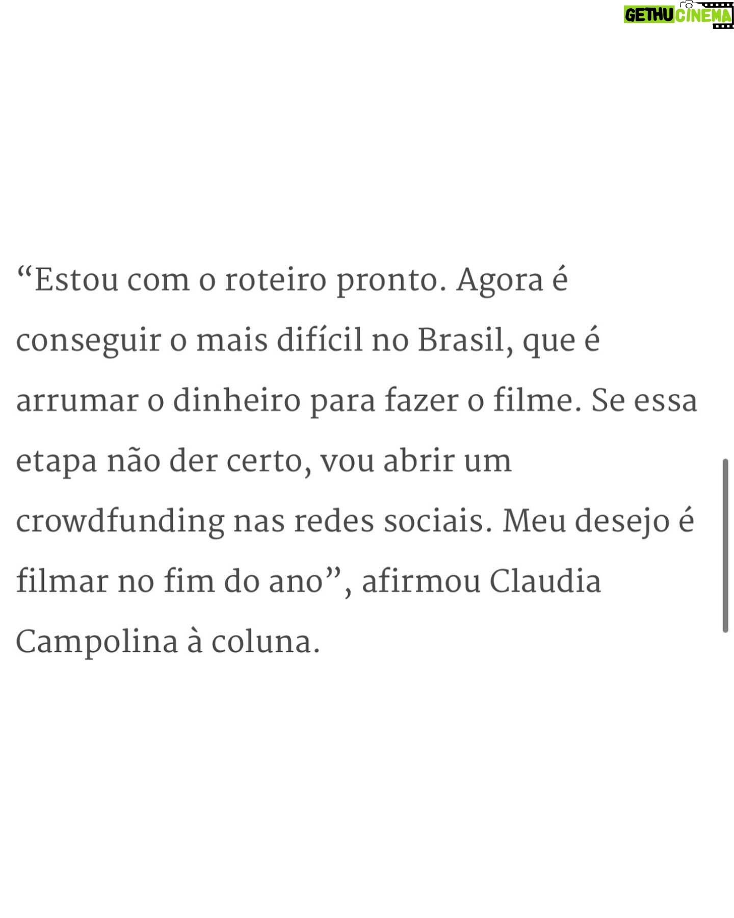 Claudia Campolina Instagram - Vamos investir nesse longa? Obrigada pela matéria @guilhermeamado