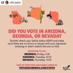 Clea DuVall Instagram - #Repost @officialjld ・・・ Share this with voters in Georgia, Arizona and Nevada! #CountEveryVote Via @VoteSaveAmerica: Check your ballot status for any errors/issues with your signatures. Deadlines to make corrections coming up 👇 Georgia: Friday, 11/6 Arizona: Tuesday, 11/10 Nevada: Thursday, 11/12 Check your ballot: votesaveamerica.com/states [LINK IN STORY]