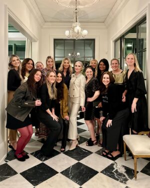 Clea Shearer Instagram - I had a last minute idea to throw a little birthday dinner in our new home, and it turned into such a special night with the best group of friends. Core memory 🍾 

Outfit: @veronicabeard 
Catering: @kristenwinston 
Florals: @the_florista_ 
Menus: @loveandlion 
Rentals: @pleasebeseatedrentals