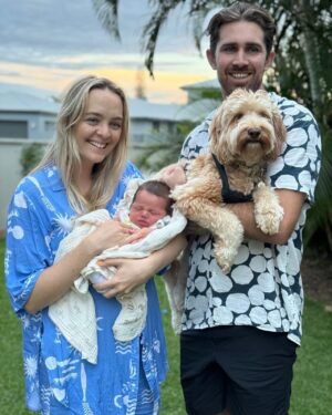 Cleo Massey Instagram - Our first week with Indigo 🌼💜
1. My latest fav photo. Luke was born to be a girl Dad. 💕
2. Little koala squish. Been soaking up these cuddles. 🐨
3. Crumpet taking big sister duties very seriously. (She is so gentle and curious, it’s very cute.) 
4. Still so cute when sad. 🤣
5. First cafe outing was had! And was a success.
6. Caught her smiling. 🥹
7. First fam photo on Easter Sunday 🐣
8. Another smile, you are so loved baby Indi! 
9. Two day post birth sushi platter from . Absolutely guzzled it. 🍱
