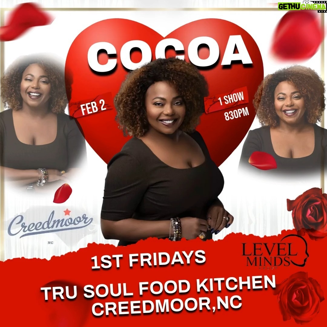 Cocoa Brown Instagram - 🚨🎤 NC Yall join me at Tru Soul Food Kitchen in Creedmoor, NC, this Friday, Feb 2, for my comedy show! 🌟 First Fridays are about to get a whole lot funnier! The show starts at 8:30 PM sharp! Don't miss out! See you there! 🔥 #ComedyNight #CreedmoorLaughs #TruSoulFoodKitchen