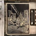 Colby Minifie Instagram - Woodcut process for Epiphany at @lctheater. I try to make one for every play I do and at some point in the process I inevitably think I’m a total nut job but people seem to enjoy it. This time I printed the editions on a letterpress with my buddy @archie_archambault at his shop @archiespress with expert @cyborgrrrl. Check out the shop on E 10th st it’s wonderful. And peep @playbill this week, they wrote a little something about it :) 🪵🪓