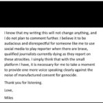 Colby Minifie Instagram – @smilesguthrie wrote this weeks ago and I’ve reread it many times since. It feels to me like a sentiment that deserves amplification. The violence on October 7th was abhorrent. And the continued cycle of violence on civilians must be broken.

Here are some organizations you can donate to if you’re so inclined. @doctorswithoutborders and @chooselove both give care where it is needed.