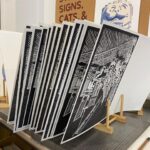 Colby Minifie Instagram - Woodcut process for Epiphany at @lctheater. I try to make one for every play I do and at some point in the process I inevitably think I’m a total nut job but people seem to enjoy it. This time I printed the editions on a letterpress with my buddy @archie_archambault at his shop @archiespress with expert @cyborgrrrl. Check out the shop on E 10th st it’s wonderful. And peep @playbill this week, they wrote a little something about it :) 🪵🪓