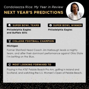 Condoleezza Rice Instagram - As this year comes to a close, I wanted to share some of my favorites from 2022 and a few predictions for 2023. I look forward with optimism to next year, and may you spend time with your loved ones and have a happy and healthy rest of the holiday season.