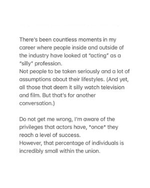 Conor Leslie Instagram - I’m saddened but not surprised that those with financial power would disrespect the artists that help them get there. 
Shocking, I wrote something too long for a caption. 
Read it or don’t, agree or don’t, but greed disgusts me and I’m proud to be an artist standing by my community of writers & now actors. 

This is one of my first headshots from when I was 12. 
(Don’t ask me what that hat and necklace choice was… it was 2003. We aren’t hear to discuss it but it’s called fashun. There’s another vogue worthy lewk in the last slide if you make it that far and it’s my current pissed off expression.)

❤️