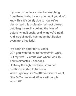 Conor Leslie Instagram - I’m saddened but not surprised that those with financial power would disrespect the artists that help them get there. 
Shocking, I wrote something too long for a caption. 
Read it or don’t, agree or don’t, but greed disgusts me and I’m proud to be an artist standing by my community of writers & now actors. 

This is one of my first headshots from when I was 12. 
(Don’t ask me what that hat and necklace choice was… it was 2003. We aren’t hear to discuss it but it’s called fashun. There’s another vogue worthy lewk in the last slide if you make it that far and it’s my current pissed off expression.)

❤️