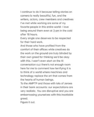 Conor Leslie Instagram - I’m saddened but not surprised that those with financial power would disrespect the artists that help them get there. 
Shocking, I wrote something too long for a caption. 
Read it or don’t, agree or don’t, but greed disgusts me and I’m proud to be an artist standing by my community of writers & now actors. 

This is one of my first headshots from when I was 12. 
(Don’t ask me what that hat and necklace choice was… it was 2003. We aren’t hear to discuss it but it’s called fashun. There’s another vogue worthy lewk in the last slide if you make it that far and it’s my current pissed off expression.)

❤️